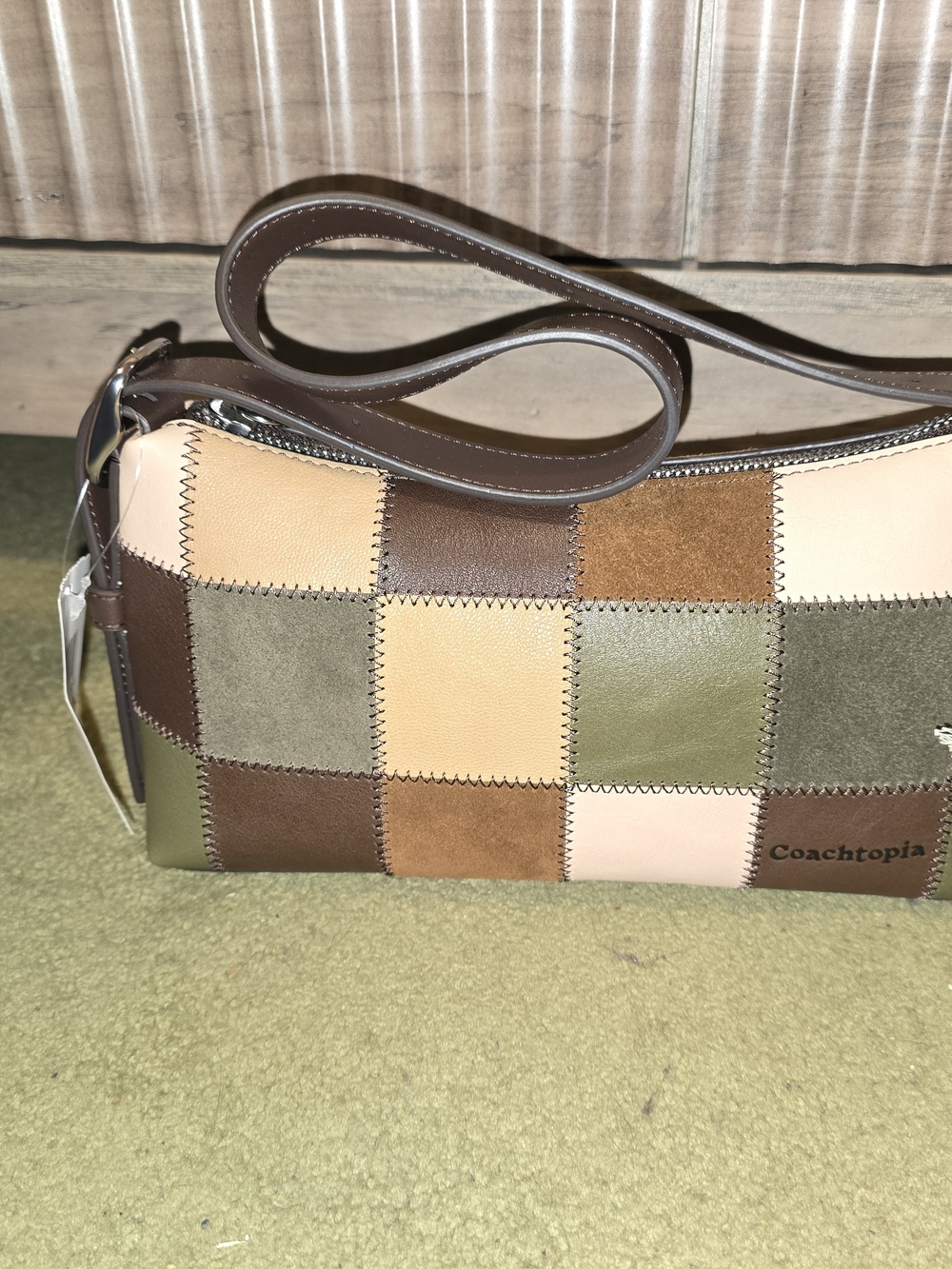 Coach Patchwork Leather Crossbody Bag — Brown, Green, Tan, Cream